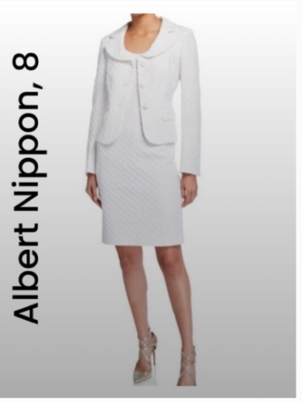 Albert Nipon White Textured 2-Piece Skirt Suit Set Size 8 | Jacket & Sheath Dres